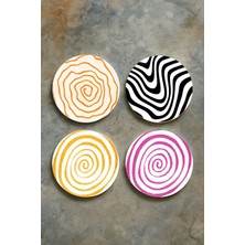 Nurdic Ev Dekor Oval Pleksi Bardak Altlığı Temalı Desenli 4'lü Set Geo