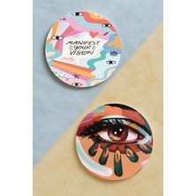 Nurdic Ev Dekor Oval Pleksi Bardak Altlığı Temalı Desenli 2 Adet Set Karma