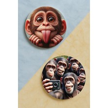 Nurdic Ev Dekor Oval Pleksi Bardak Altlığı Temalı Desenli 2 Adet Set Maymun