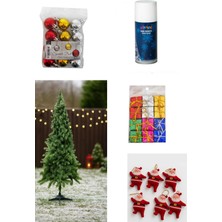 Bkmc Party Yeşil Renkli 120 cm Yılbaşı Çam Ağaç Seti, Kar Spreyi ve Süsler ile Evinizi Şenlendirin