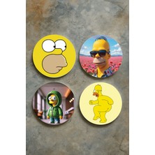 Nurdic Ev Dekor Oval Pleksi Bardak Altlığı Temalı Desenli 4'lü Set Simpsonnnnnn