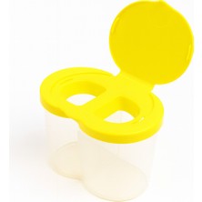 Minopi Fırça Temizleme Su Kabı Sarı Çift Bölmeli Kapaklı Renkli Su Kabı