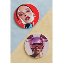 Nurdic Ev Dekor Oval Pleksi Bardak Altlığı Temalı Desenli 2 Adet Set Aigirl