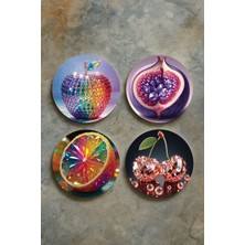 Nurdic Ev Dekor Oval Pleksi Bardak Altlığı Temalı Desenli 4'lü Set Diamond Meyve