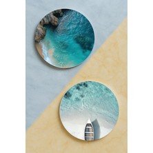 Nurdic Ev Dekor Oval Pleksi Bardak Altlığı Temalı Desenli 2 Adet Set Kumsal