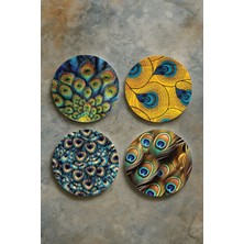 Nurdic Ev Dekor Oval Pleksi Bardak Altlığı Temalı Desenli 4'lü Set African