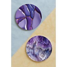 Nurdic Ev Dekor Oval Pleksi Bardak Altlığı Temalı Desenli 2 Adet Set Ametist