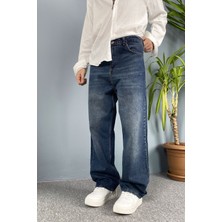 Alışveriş Sokağı Taşlanmış Baggy Kalıp Jean - Kot Pantolon Siyah-Lacivert