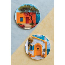 Nurdic Ev Dekor Oval Pleksi Bardak Altlığı Temalı Desenli 2 Adet Set House
