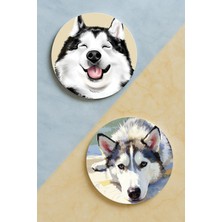 Nurdic Ev Dekor Oval Pleksi Bardak Altlığı Temalı Desenli 2 Adet Set Husky
