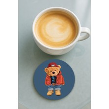 Nurdic Yuvarlak Pleksi Bardak Altlığı Baskı Desenli Tekli Teddy/bear