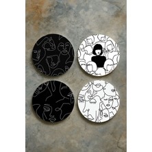 Nurdic Ev Dekor Oval Pleksi Bardak Altlığı Temalı Desenli 4'lü Set Siluet