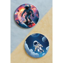 Nurdic Ev Dekor Oval Pleksi Bardak Altlığı Temalı Desenli 2 Adet Set Astronot