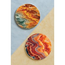 Nurdic Ev Dekor Oval Pleksi Bardak Altlığı Temalı Desenli 2 Adet Set Lux Mermer