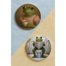 Nurdic Ev Dekor Oval Pleksi Bardak Altlığı Temalı Desenli 2 Adet Set Kurbağa