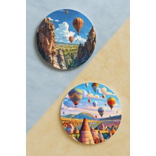 Nurdic Ev Dekor Oval Pleksi Bardak Altlığı Temalı Desenli 2 Adet Set Kapadokya