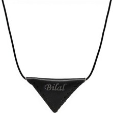 Tesbihane Siyah Ip Zincirli Isme Özel Yazılı Siyah Gerçek Deriden El Yapımı Erkek Cevşen Kolye