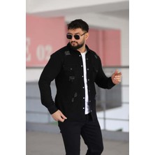 L-KOM Erkek Kot Gömlek Slim Fit, Çift Cepli Geniş Düğmeli Likrasız Gömlek
