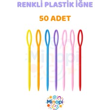 Minopi ( 50 Adet ) Renkli Plastik Yün Iğnesi 9 cm Örgü Dikme Iplik Iğnesi