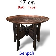 Binbir Trend 67 cm El Işlemeli Otantik Desenli Kalın Urfa Bakır Tepsi + Katlanabilir Sehpa - BAKIR-TPS460