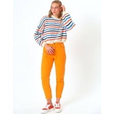 Mery Mery Boutique Renkli Çizgili Dökümlü Kısa Kazak