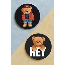 Nurdic Ev Dekor Oval Pleksi Bardak Altlığı Temalı Desenli 2 Adet Set Teddy-Bear