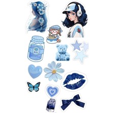 Bsb Popüler Mavi Temalı Telefon Laptop Notebook Tablet Defter Matara Stiker Etiket ST2062