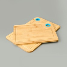 Bambum Dual 2'li Kesme Tahtası - Açık Kahverengi / Mavi - 28X20 cm + 33X22 cm
