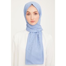 Armine Trend Lıfe Jakarlı Mavi A Logo Dama Desen Şal 23046