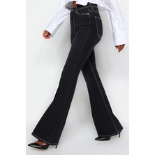 Bees Jeans Siyah Kontrast Dikişli Yüksek Bel Comfort/esnek Flare Jean
