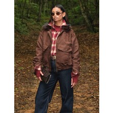 Mery Mery Boutique Nubuk Cepli Yakası Kürklü Oversize Bomber Mont Ceket
