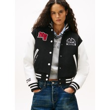 Tommy Jeans Siyah Kadın Standart Işlemeli Bomber Ceket DW0DW21628BDS
