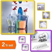 Hereveoyuncak Bölmeli Düzenleyici Sepet Caddy + 2 Adet Tencere Kapağı Organizeri - Beyaz - 2li Set TM316E