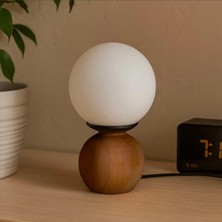 Matmel Lighting Opal Cam Top Abajur - Ceviz / Beyaz - 26X15X15 cm