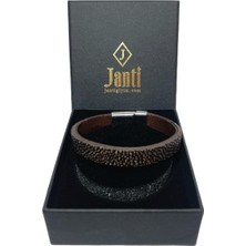 JTAW25BLK1631 Hakiki Vatoz Balığı Derisi Mıknatıs Kapama Kahverengi Garantili Hediye Kutulu Janti Bileklik