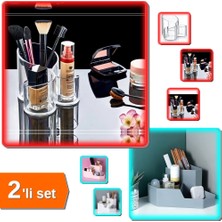 Hereveoyuncak 3 Gözlü Şeffaf Makyaj Organizeri + Çok Amaçlı Masaüstü - Fonksiyonel Düzenleyici - 2li Set E7RMAV