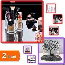 Hereveoyuncak Siyah Geyik Mücevher Organizeri + Şeffaf Makyaj Organizeri - 3 Gözlü - 2li Set Fuzccj