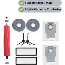 robotyedek Roborock Qrevo Maxv / Qrevo Pro / Qrevo S Uyumlu Ana Fırça, Hepa Filtre,siyah Yan Fırça, Mop, Toz Torbası 9 Parça