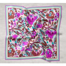 Silk Home Kahve-Mor Desenli Tivil Ipek Eşarp 11405-23