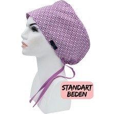 Doktorbonem Standart Beden Lila Geometrik Desen Cerrahi Bone Doktor Hemşire Sağlıkçı Hastane Bonesi