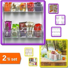 Hereveoyuncak 6 Adet Mini Buzdolabı Içi Organizer Kutu + Beyaz Buzdolabı Düzenleyici Sepet - 2li Set - C3D9E1