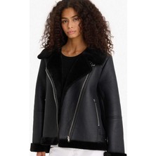 DeFacto Regular Fit Suni Kürk Astarlı Fermuarlı Suni Deri Ceket Mont F1822AX25WN