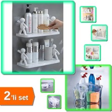 Hereveoyuncak 2 Adet Yapışkanlı Baharatlık Raf - Makyaj Organizer + Beyaz Buzdolabı Sepeti Caddy - 2li Set XRC7LM