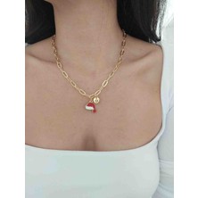 Gold Harfli Yılbaşı Christmas Temalı Kolye