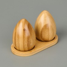 Matmel Bambu Yumurta Model Stantlı Tuzluk ve Biberlik - Kahverengi