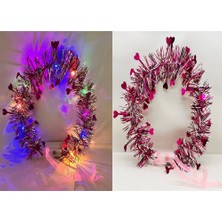 Kalp Püsküllü Gece Parıltısı 3 Modlu LED Li Işıklı Taç Fuşya Renk