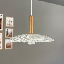 Bamyum Avola Beyaz Metal Avize Tekli Ahşap Başlık Mutfak Modern Dekoratif Sarkıt Aydınlatma