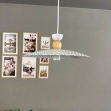 Bamyum Zetra Beyaz Metal Avize Tekli Ahşap Şapka Başlık Mutfak Modern Dekoratif Sarkıt Aydınlatma