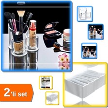 Hereveoyuncak 8 Bölmeli Xl Pratik Çekmece Düzenleyici + 3 Gözlü Şeffaf Makyaj Organizeri - 2li Set ZY7G5K