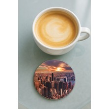 Nurdic Yuvarlak Pleksi Bardak Altlığı Baskı Desenli Tekli New York